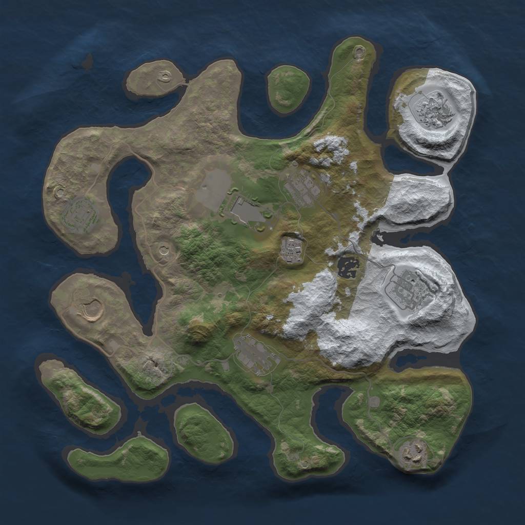Rust Map: Barren, Size: 3500, Seed: 177470, 13 Monuments
