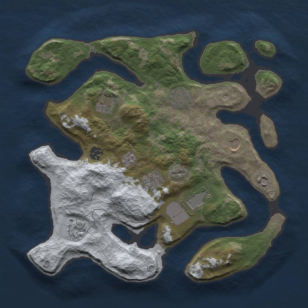 Rust Map: Barren, Size: 3500, Seed: 3567971, 12 Monuments