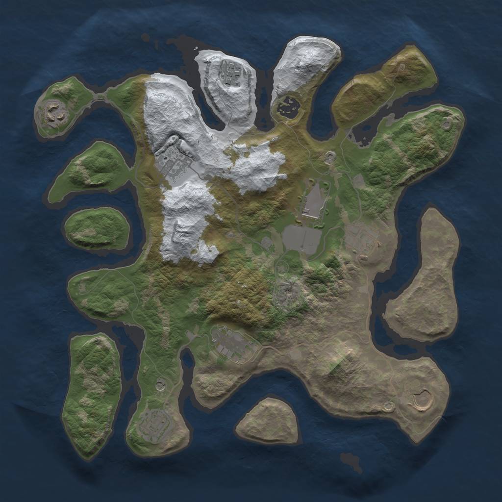 Rust Map: Barren, Size: 3500, Seed: 2811366, 12 Monuments