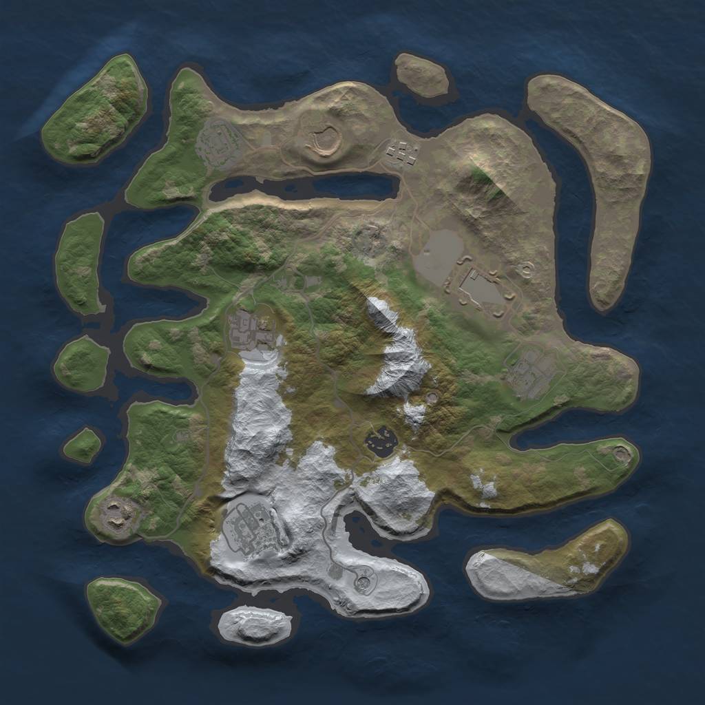Rust Map: Barren, Size: 3500, Seed: 3802171, 12 Monuments