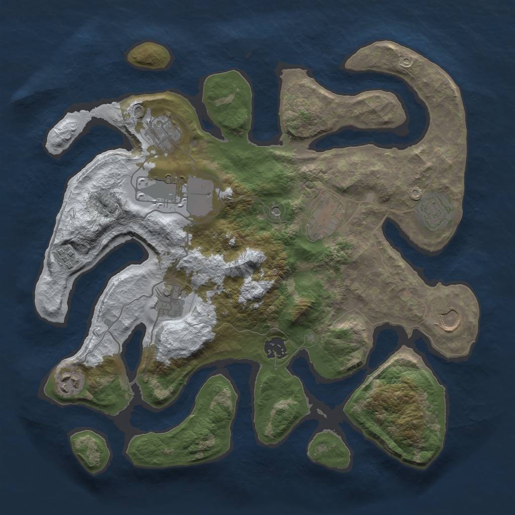 Rust Map: Barren, Size: 3500, Seed: 541201, 12 Monuments