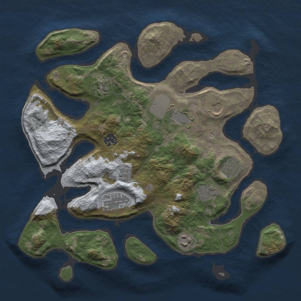 Rust Map: Barren, Size: 3500, Seed: 1375968, 12 Monuments