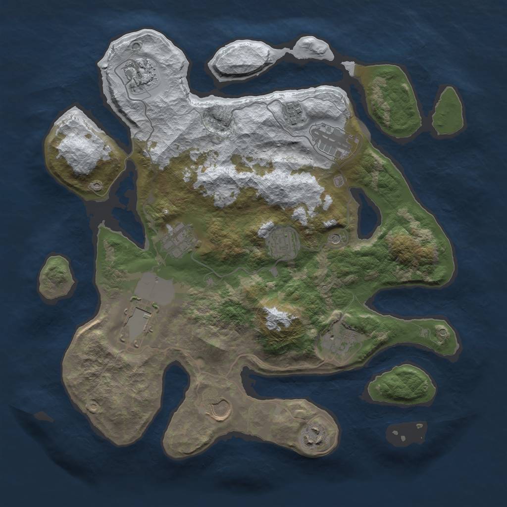 Rust Map: Barren, Size: 3500, Seed: 3650939, 12 Monuments