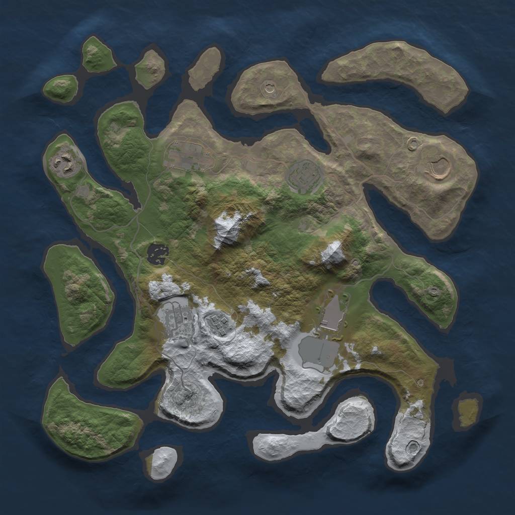 Rust Map: Barren, Size: 3500, Seed: 2558713, 11 Monuments