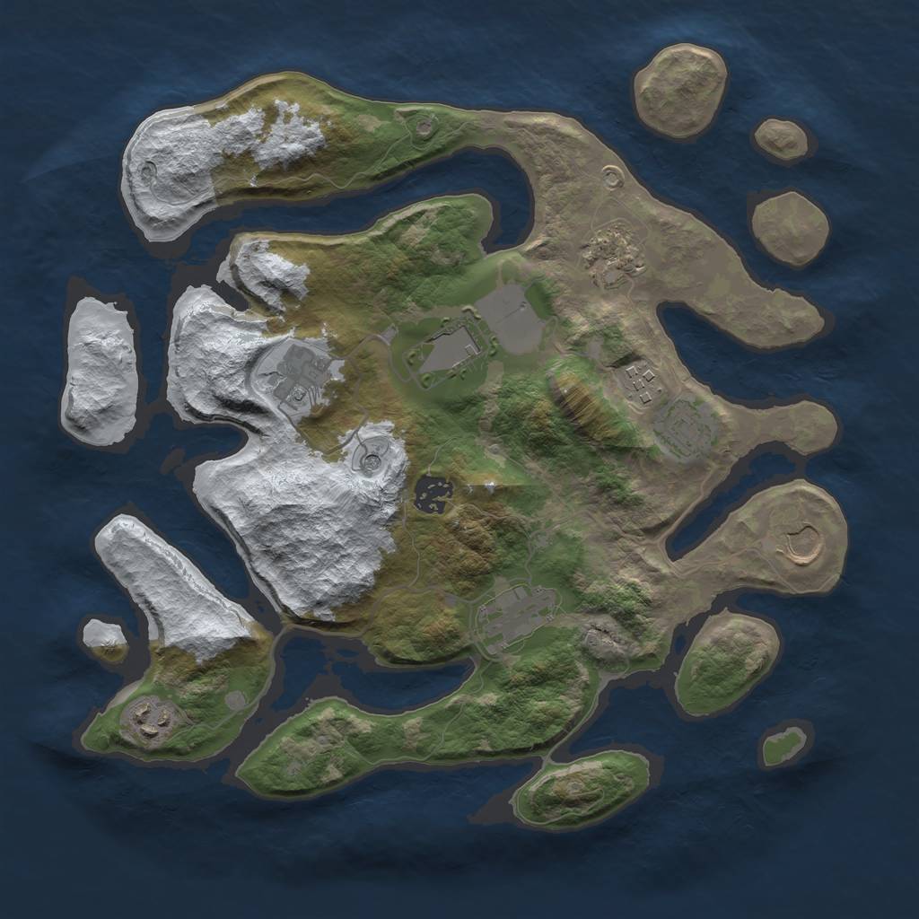 Rust Map: Barren, Size: 3500, Seed: 653670, 12 Monuments