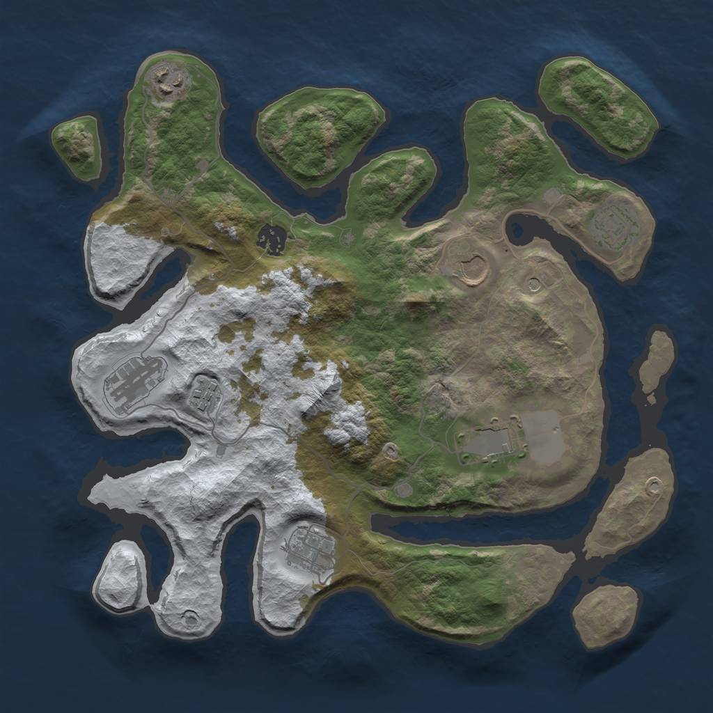 Rust Map: Barren, Size: 3500, Seed: 3716951, 11 Monuments