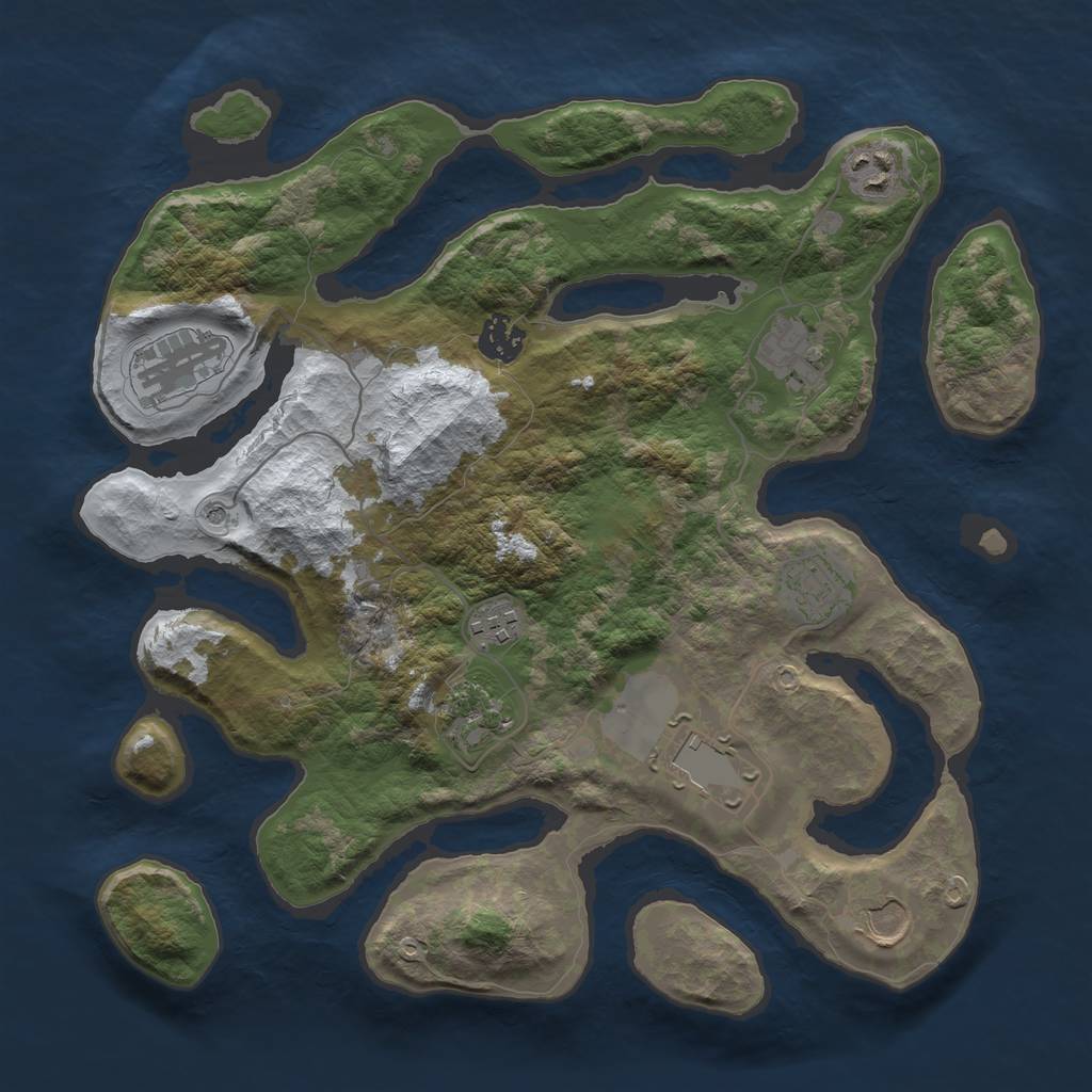 Rust Map: Barren, Size: 3500, Seed: 2313904, 12 Monuments