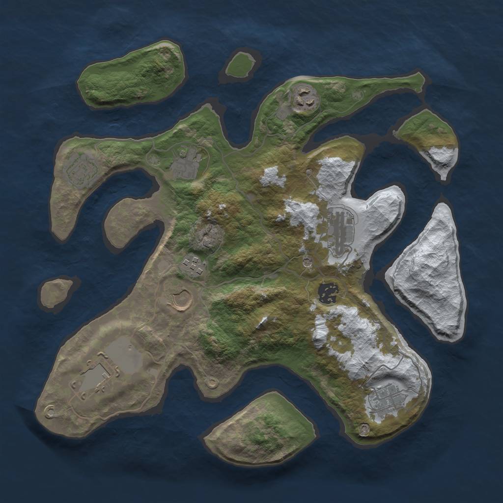 Rust Map: Barren, Size: 3500, Seed: 3146438, 12 Monuments