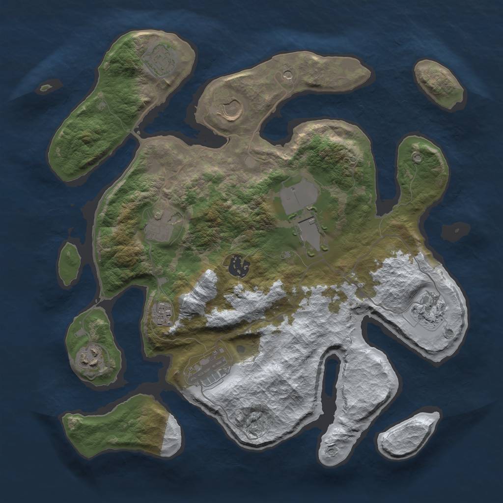 Rust Map: Barren, Size: 3500, Seed: 5248005, 12 Monuments