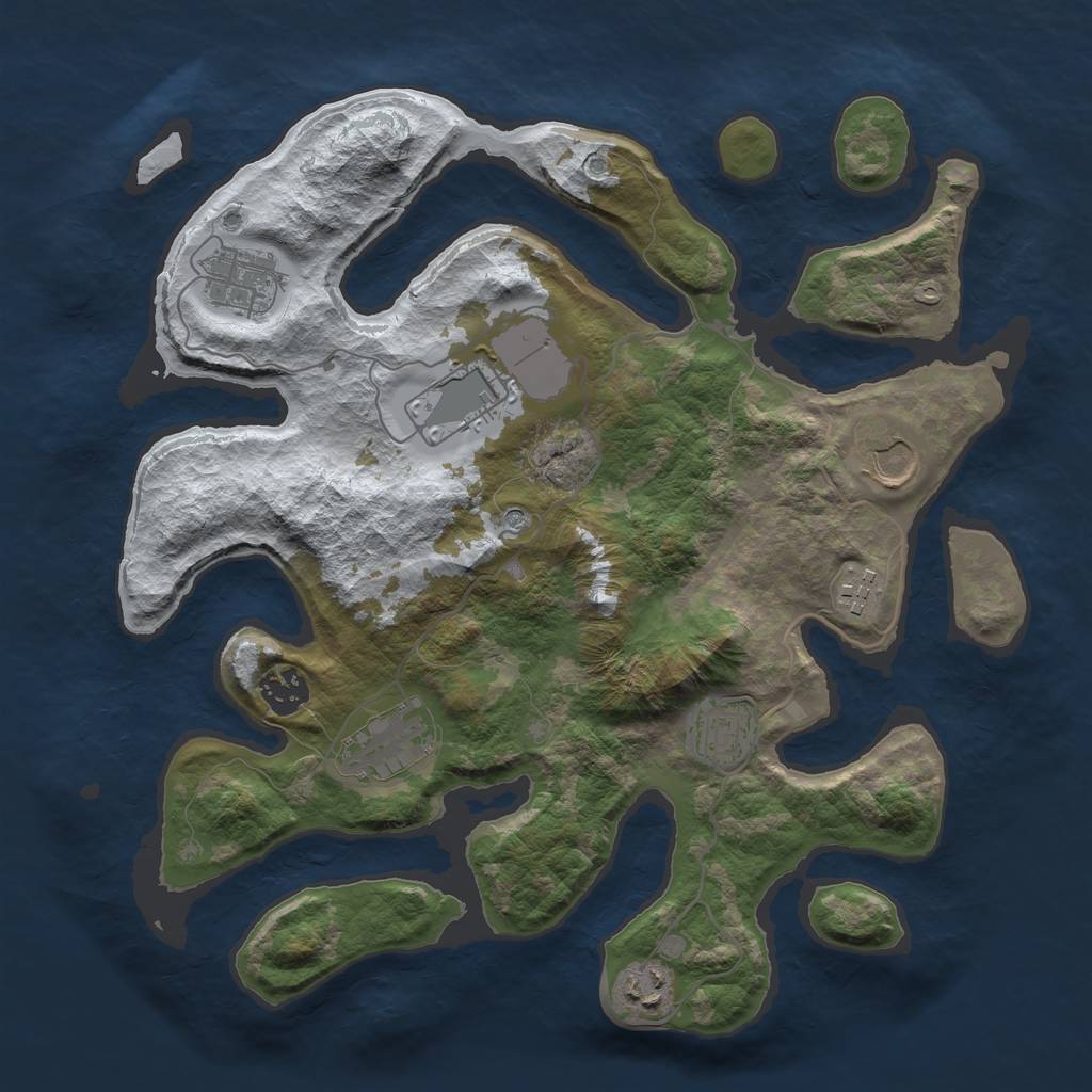 Rust Map: Barren, Size: 3500, Seed: 485605, 11 Monuments