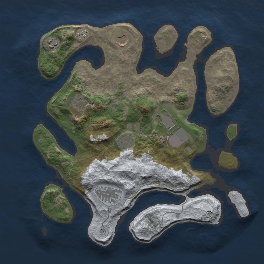 Rust Map: Barren, Size: 3500, Seed: 3195265, 10 Monuments