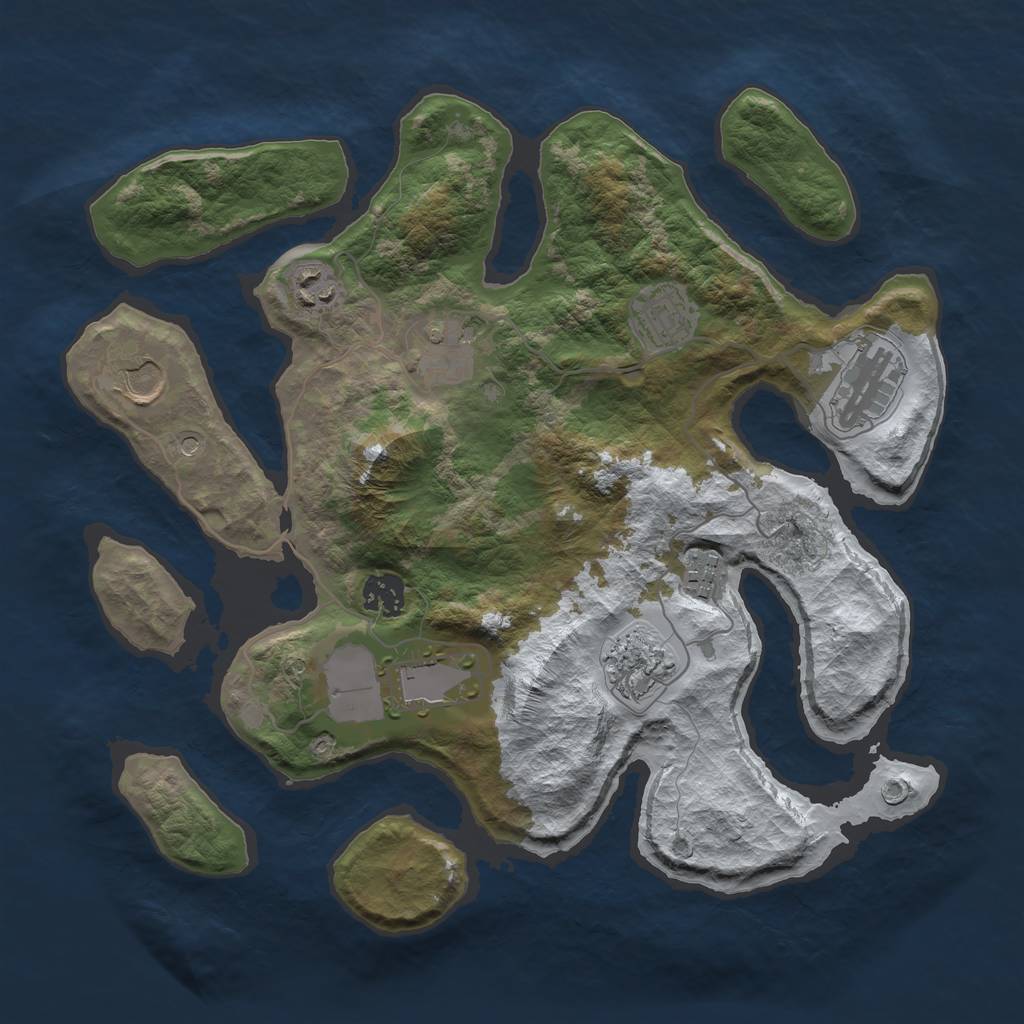Rust Map: Barren, Size: 3500, Seed: 1542608, 12 Monuments