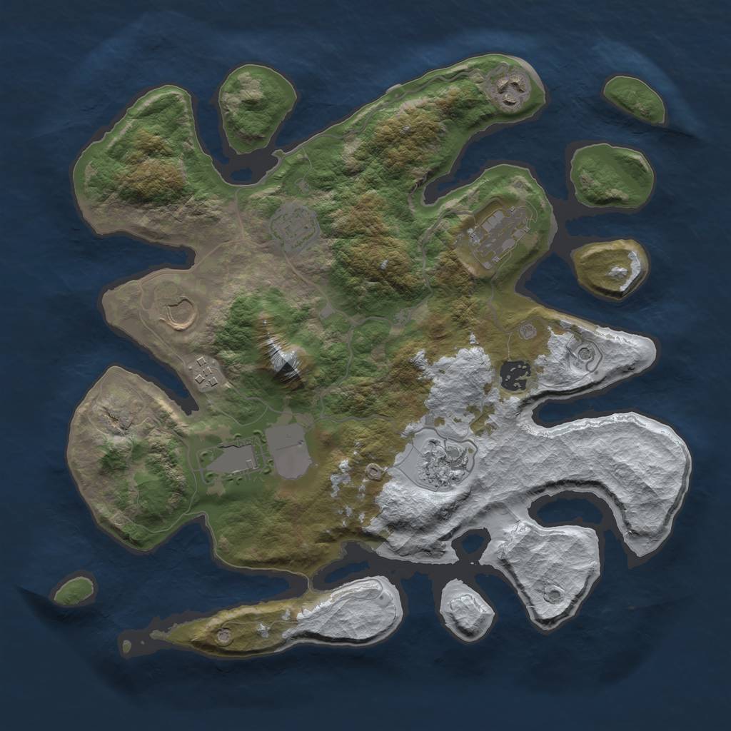 Rust Map: Barren, Size: 3500, Seed: 1895940, 11 Monuments