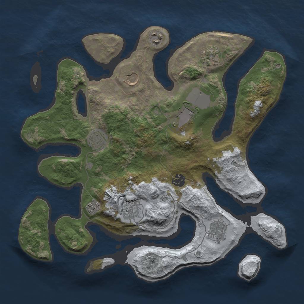 Rust Map: Barren, Size: 3500, Seed: 1260928, 12 Monuments