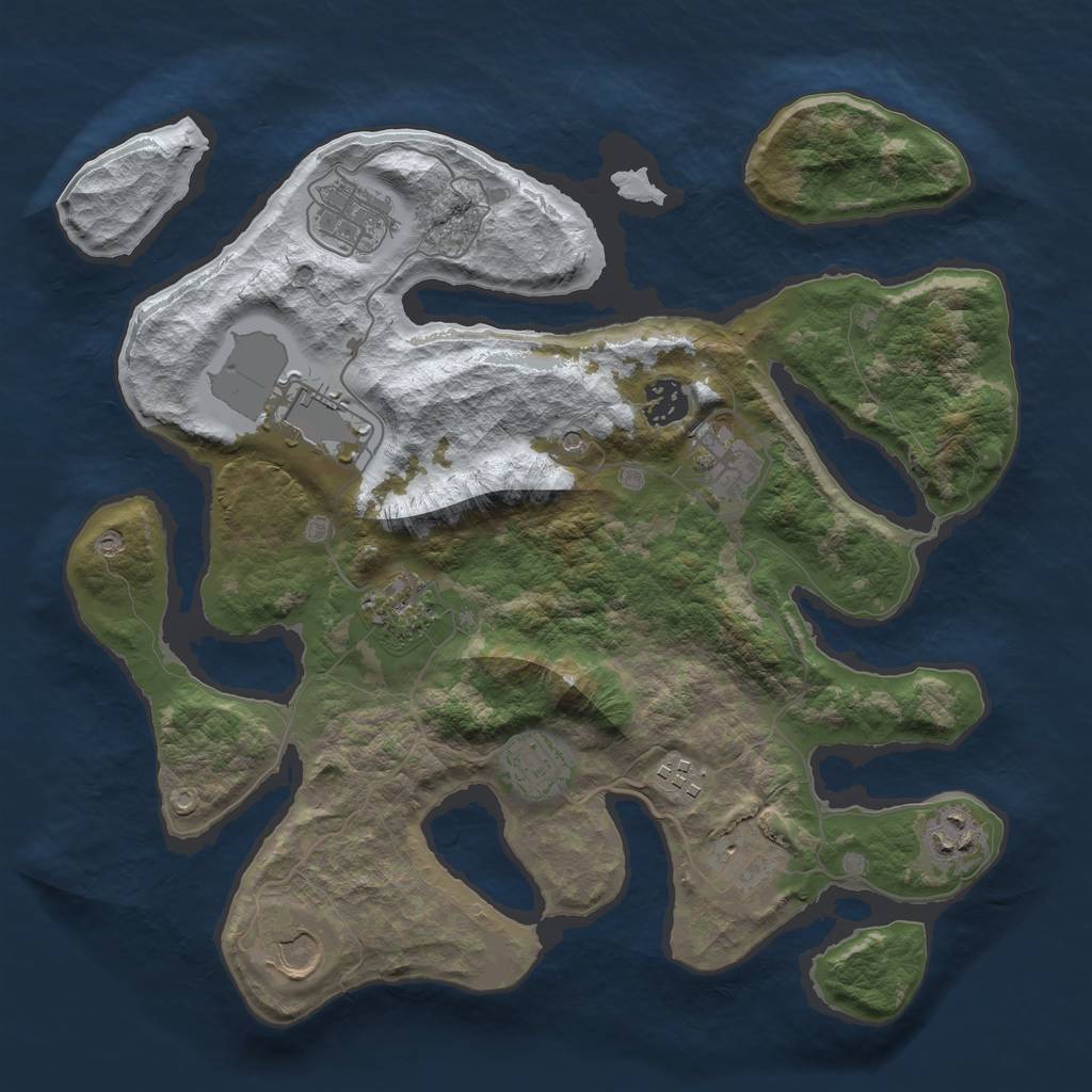 Rust Map: Barren, Size: 3500, Seed: 1501687, 13 Monuments