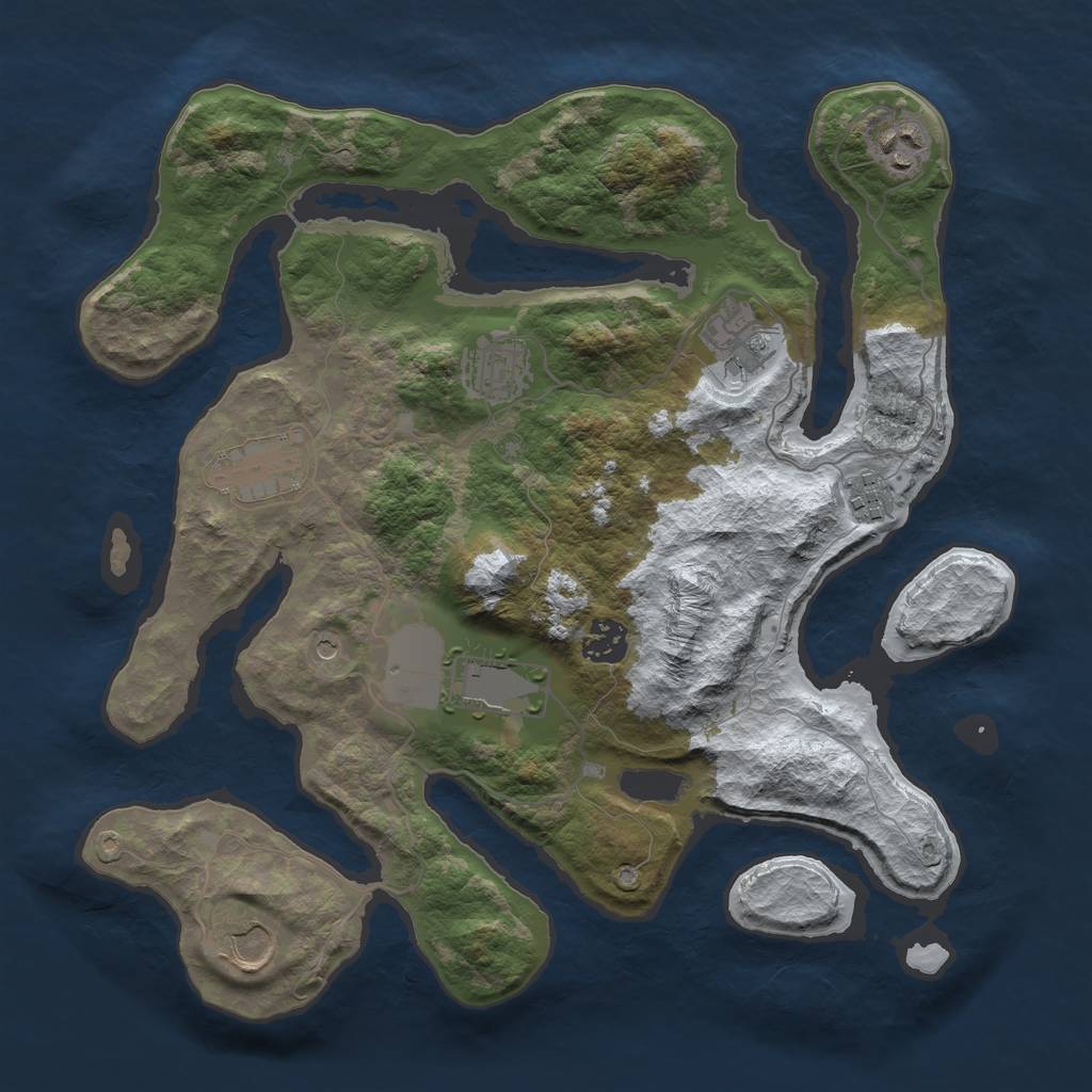 Rust Map: Barren, Size: 3500, Seed: 1219501, 11 Monuments