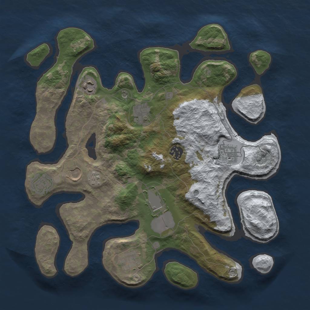 Rust Map: Barren, Size: 3500, Seed: 4584093, 12 Monuments