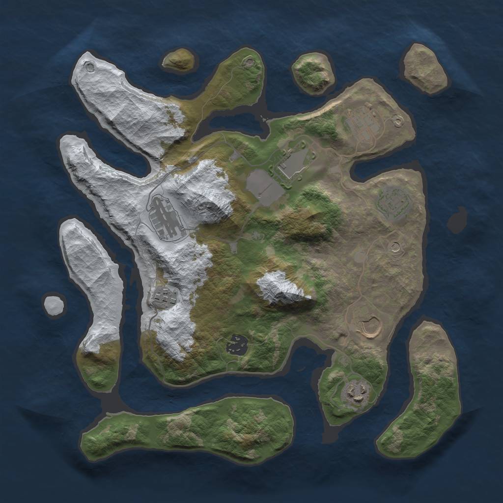 Rust Map: Barren, Size: 3500, Seed: 5017320, 11 Monuments