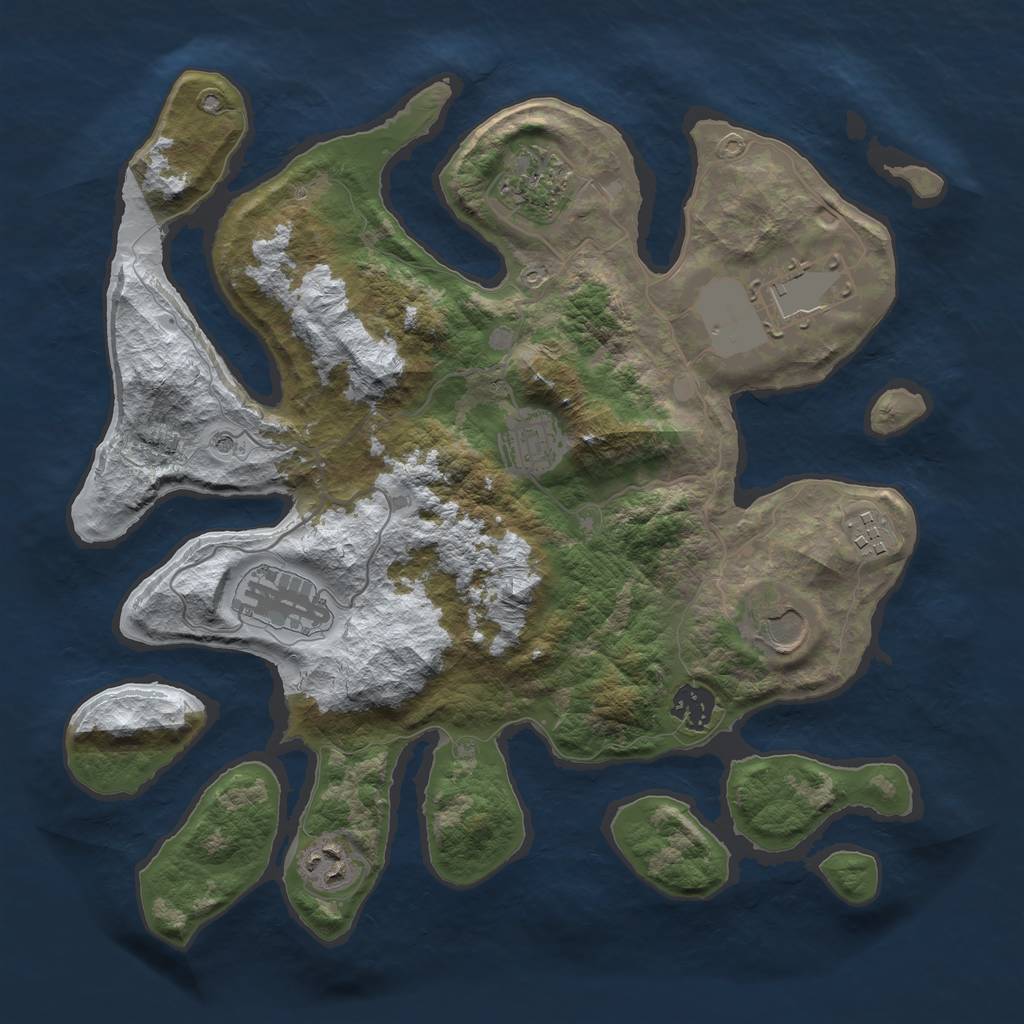 Rust Map: Barren, Size: 3500, Seed: 583325, 11 Monuments