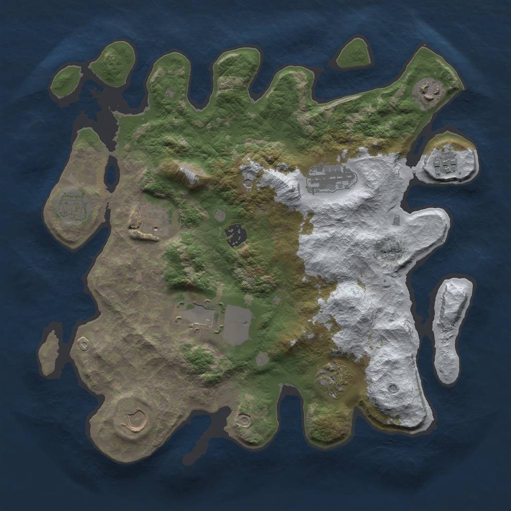 Rust Map: Barren, Size: 3500, Seed: 2988322, 12 Monuments