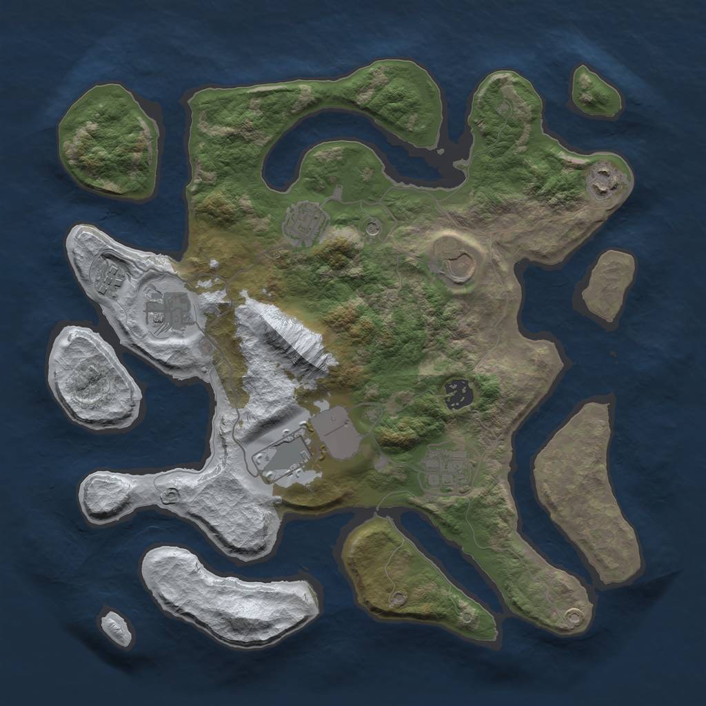 Rust Map: Barren, Size: 3500, Seed: 3919706, 11 Monuments