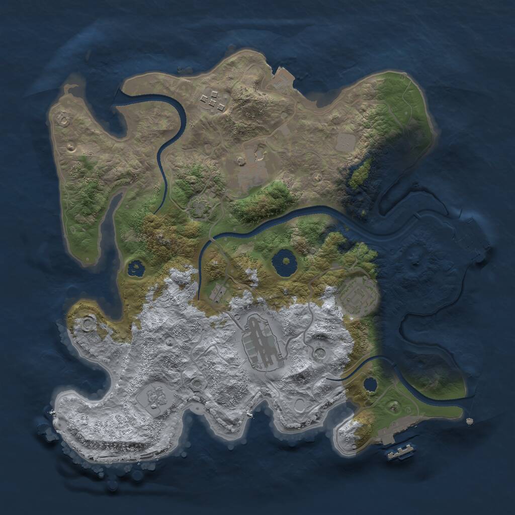 Rust Map: Procedural Map, Size: 3000, Seed: 1291423, 10 Monuments