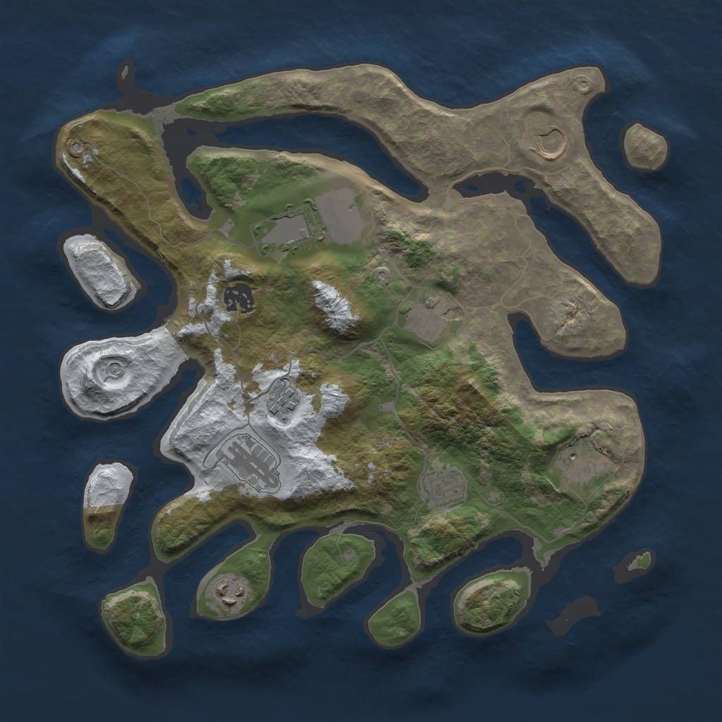 Rust Map: Barren, Size: 3500, Seed: 688592, 12 Monuments