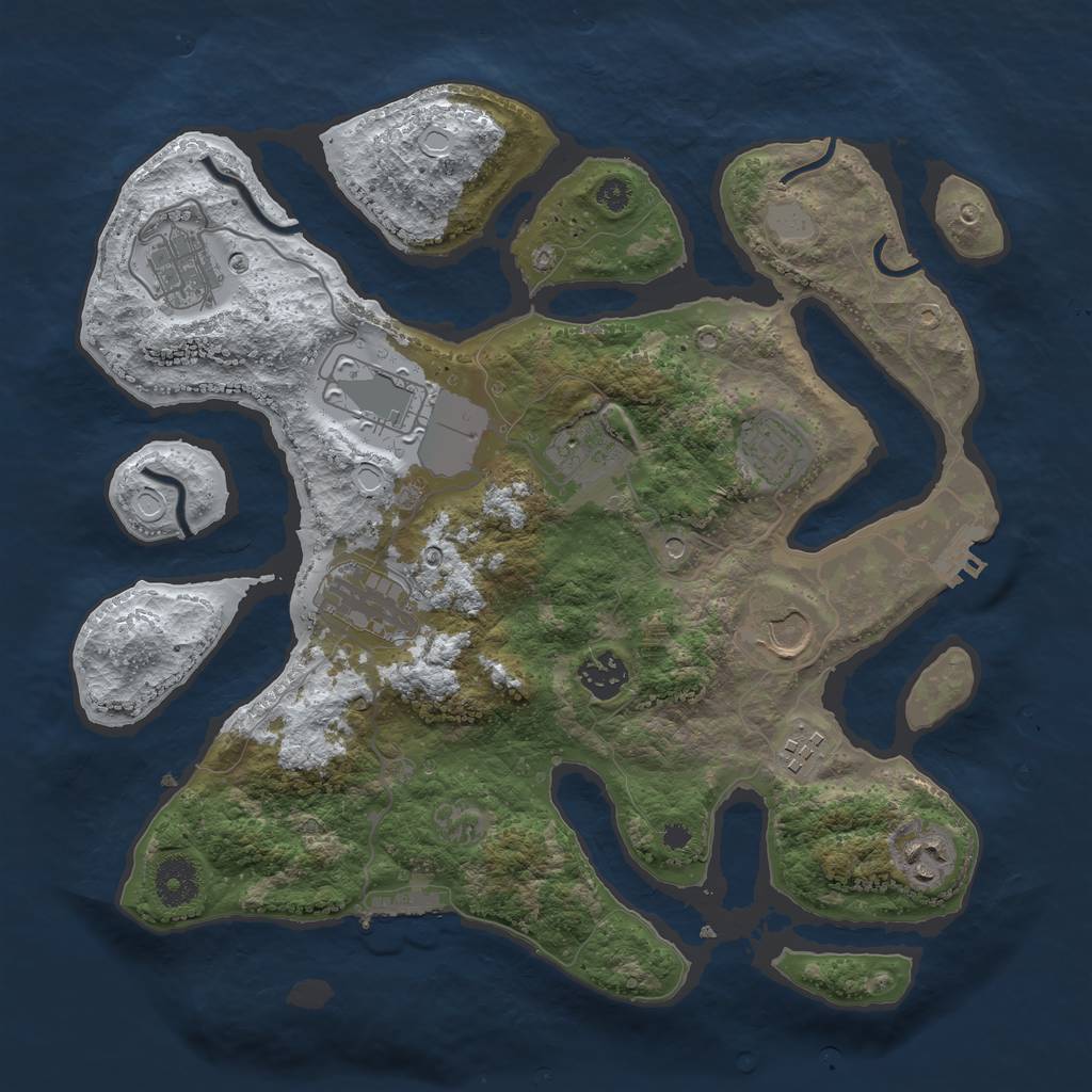 Rust Map: Procedural Map, Size: 3500, Seed: 3592786, 17 Monuments