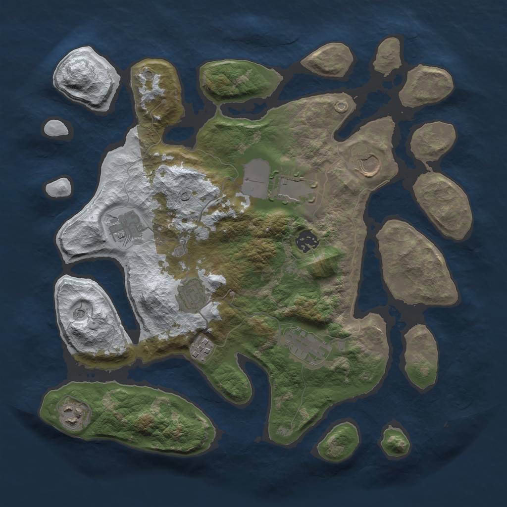 Rust Map: Barren, Size: 3500, Seed: 1530631, 11 Monuments