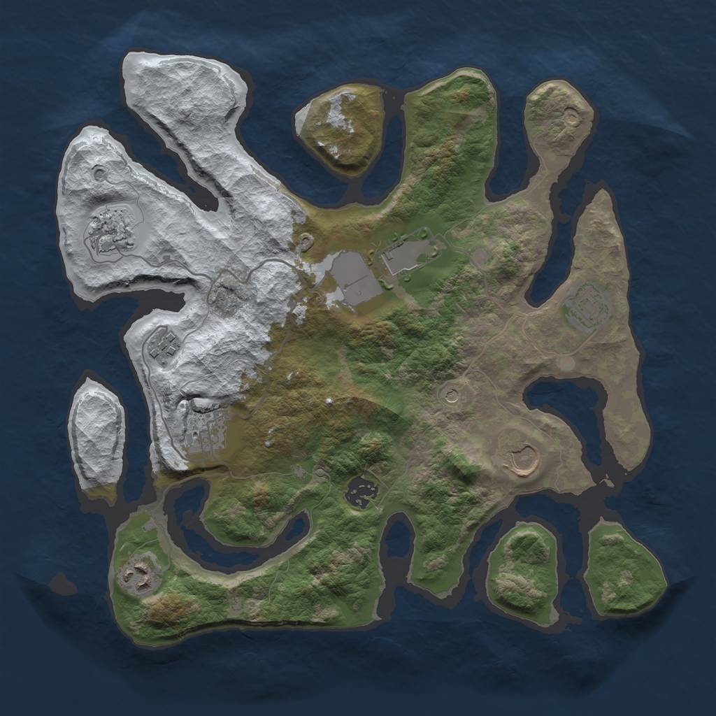 Rust Map: Barren, Size: 3500, Seed: 559031, 11 Monuments