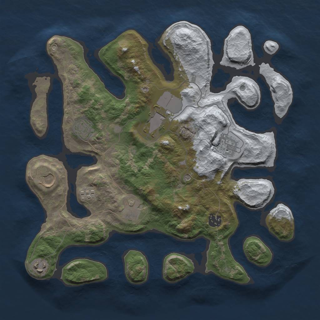 Rust Map: Barren, Size: 3500, Seed: 882400, 11 Monuments