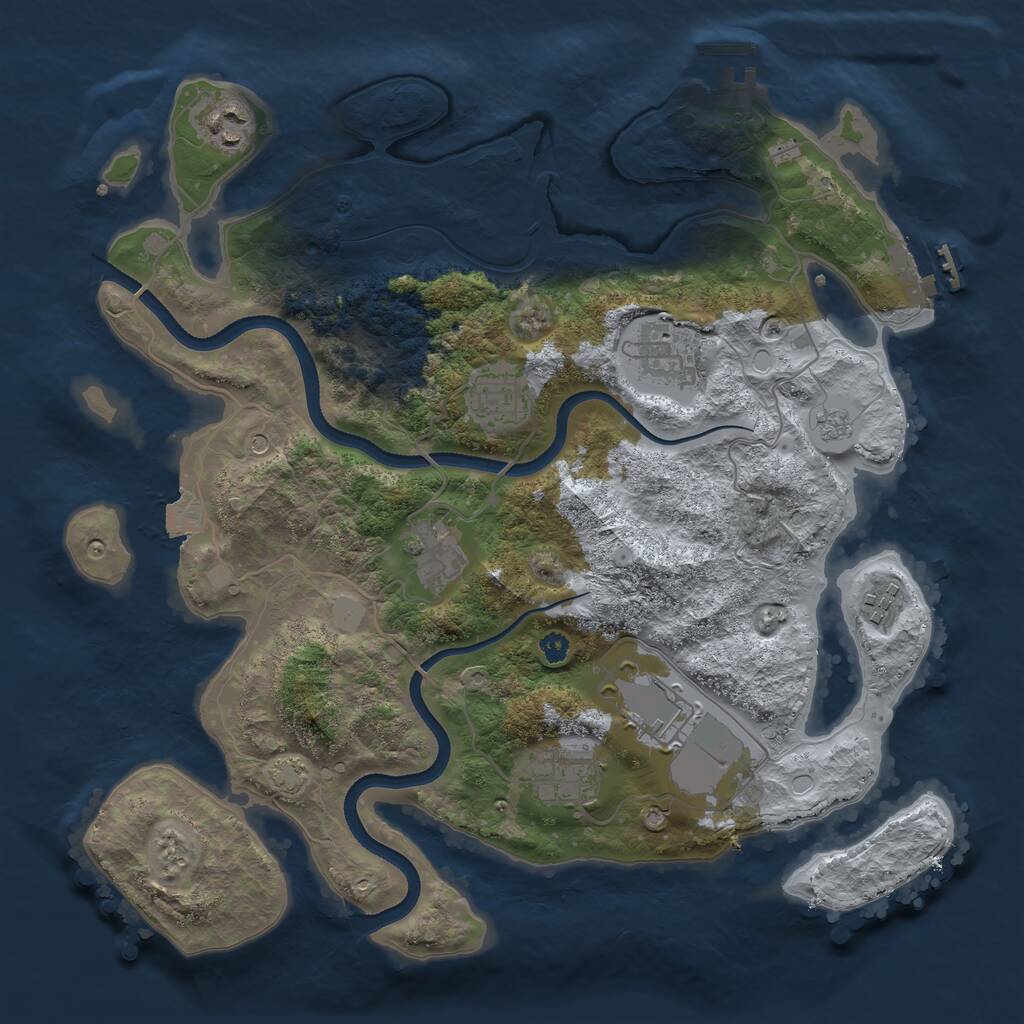 Rust Map: Procedural Map, Size: 3500, Seed: 2901375, 13 Monuments