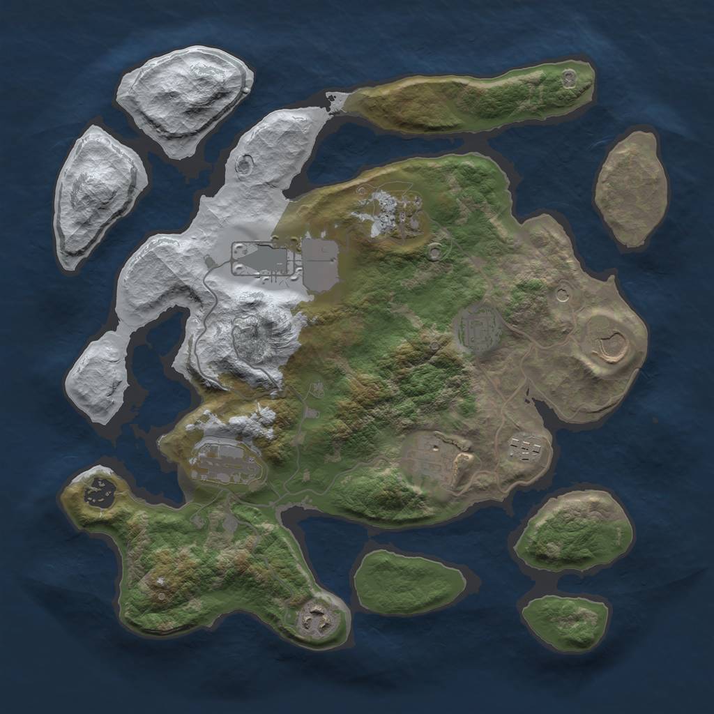 Rust Map: Barren, Size: 3500, Seed: 1623722, 12 Monuments