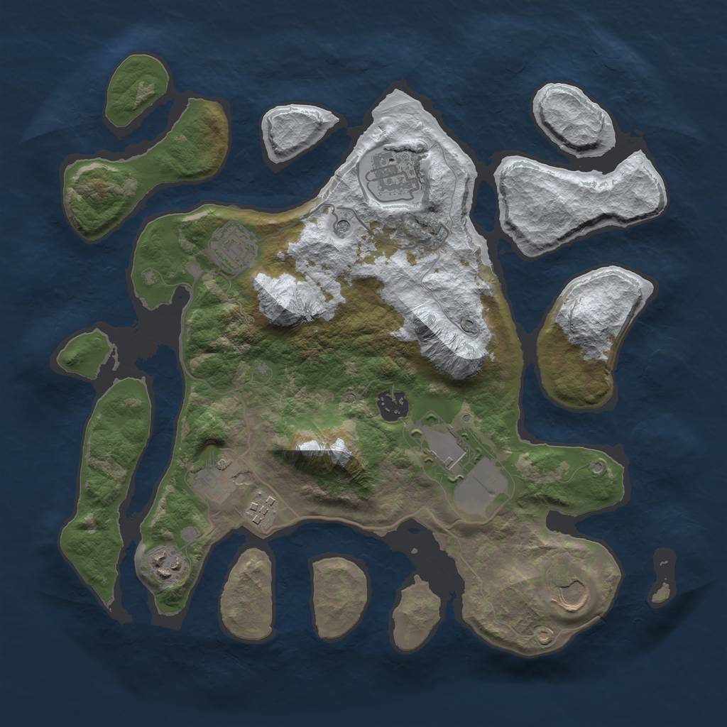 Rust Map: Barren, Size: 3500, Seed: 3332991, 11 Monuments