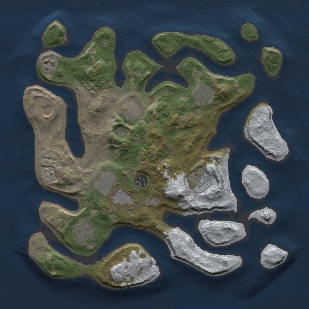 Rust Map: Barren, Size: 3500, Seed: 5684775, 12 Monuments