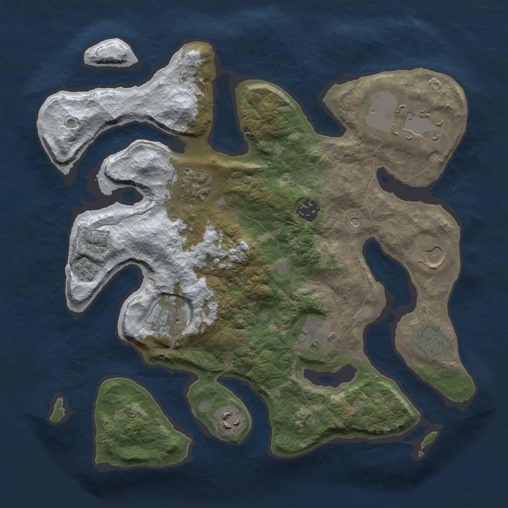 Rust Map: Barren, Size: 3500, Seed: 4922863, 12 Monuments