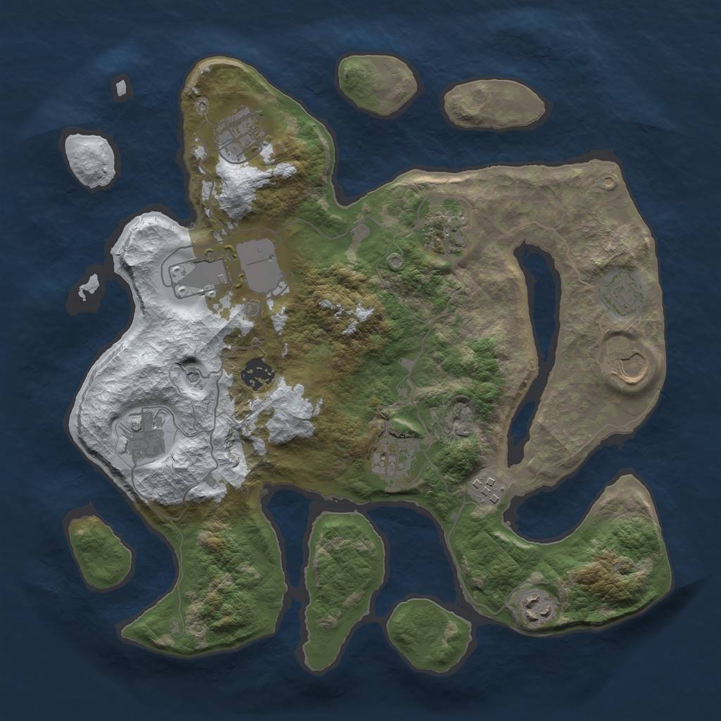 Rust Map: Barren, Size: 3500, Seed: 1606912, 13 Monuments
