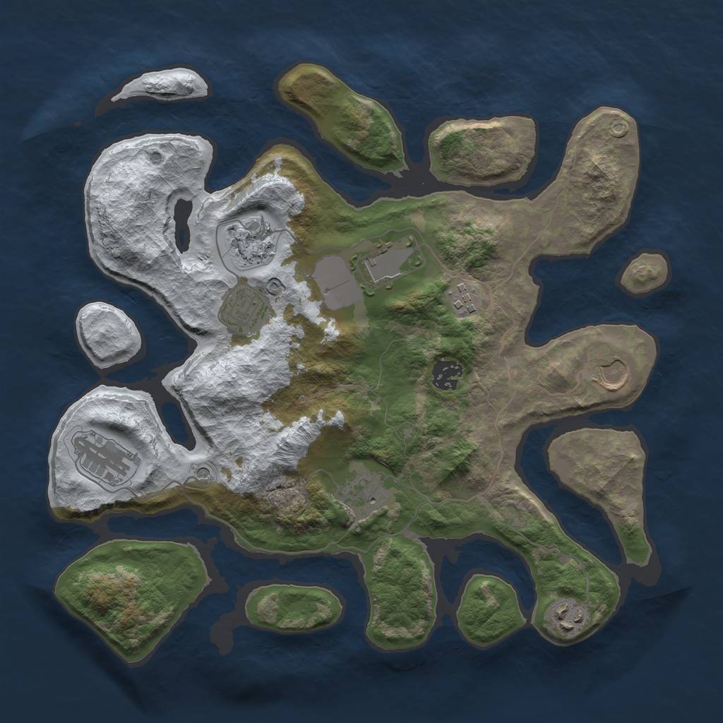 Rust Map: Barren, Size: 3500, Seed: 196685, 12 Monuments