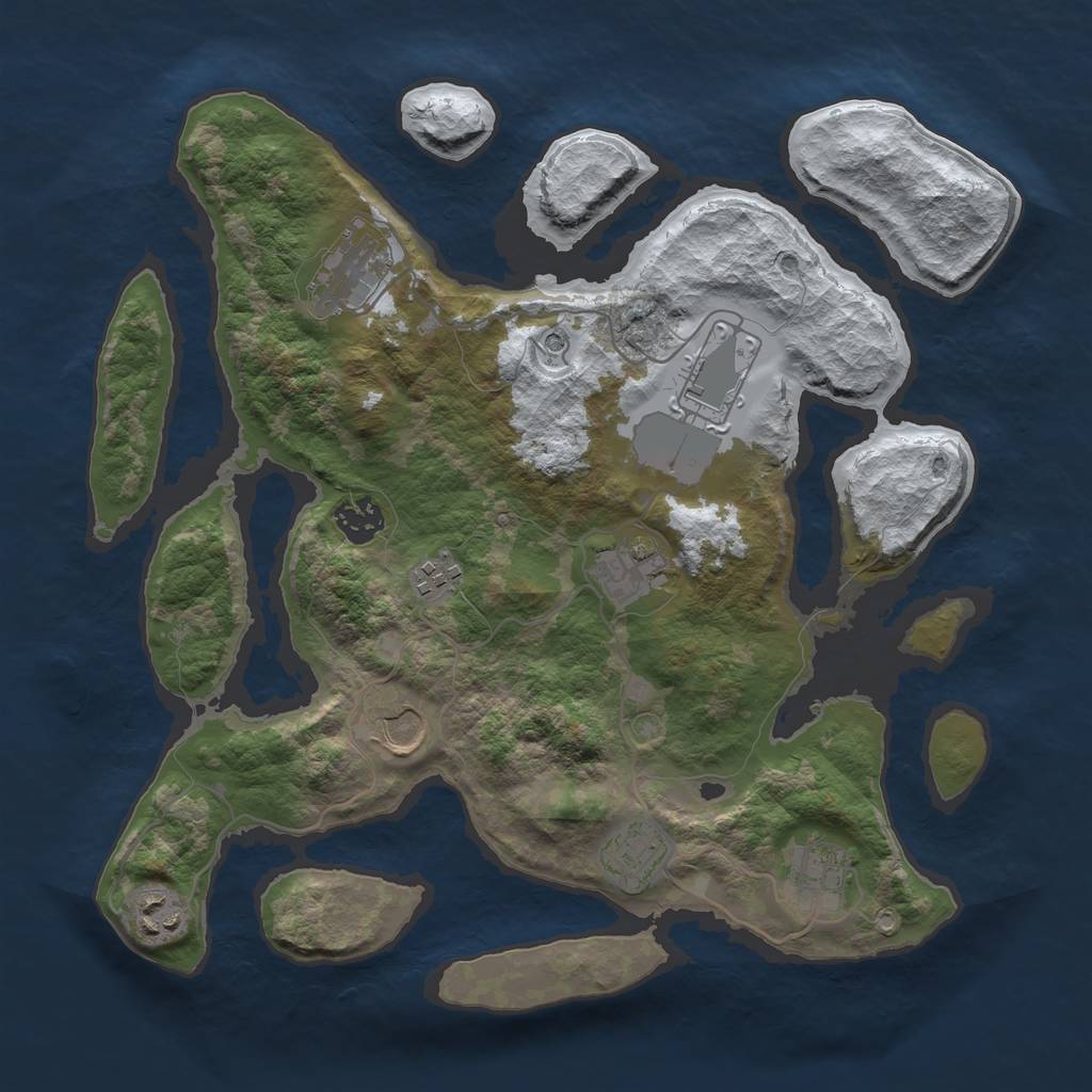 Rust Map: Barren, Size: 3500, Seed: 1258227, 12 Monuments