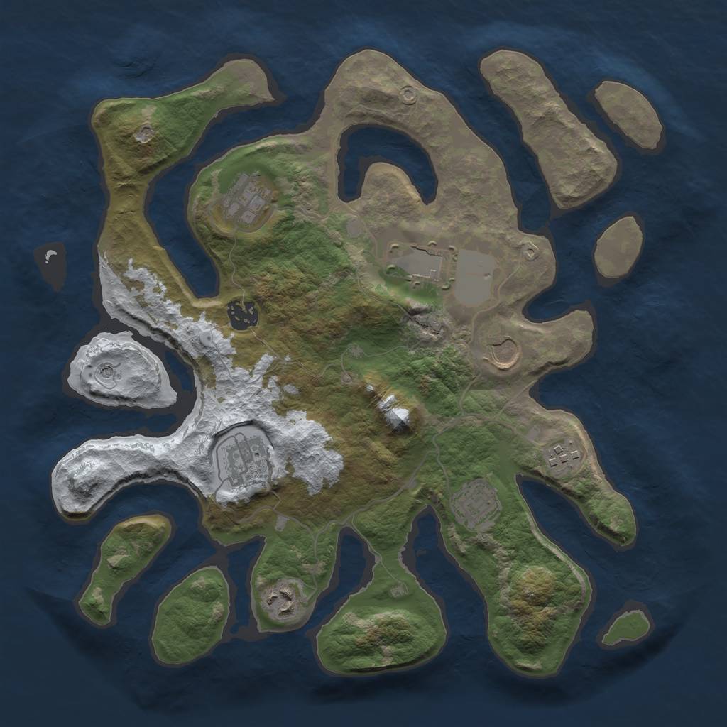 Rust Map: Barren, Size: 3500, Seed: 3205657, 11 Monuments