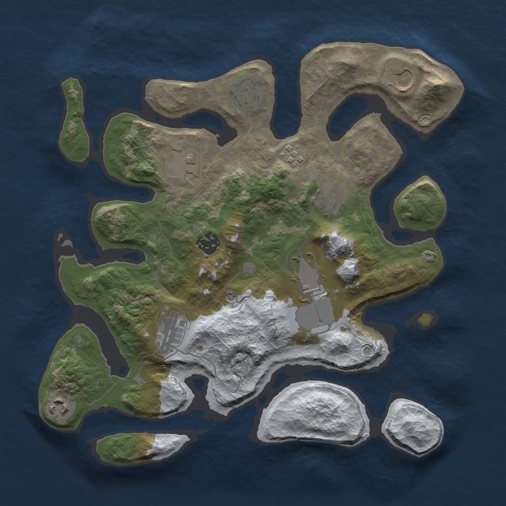 Rust Map: Barren, Size: 3500, Seed: 1856583, 12 Monuments