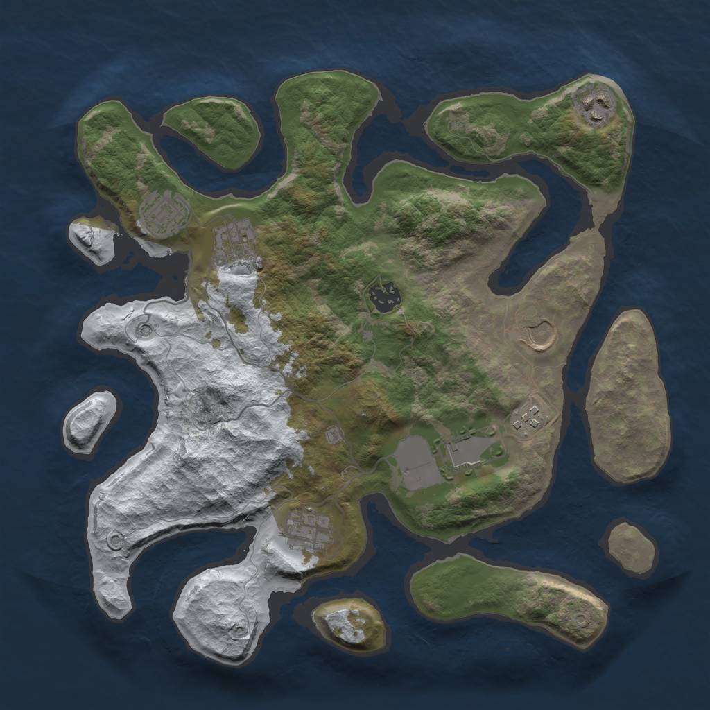 Rust Map: Barren, Size: 3500, Seed: 4778630, 11 Monuments