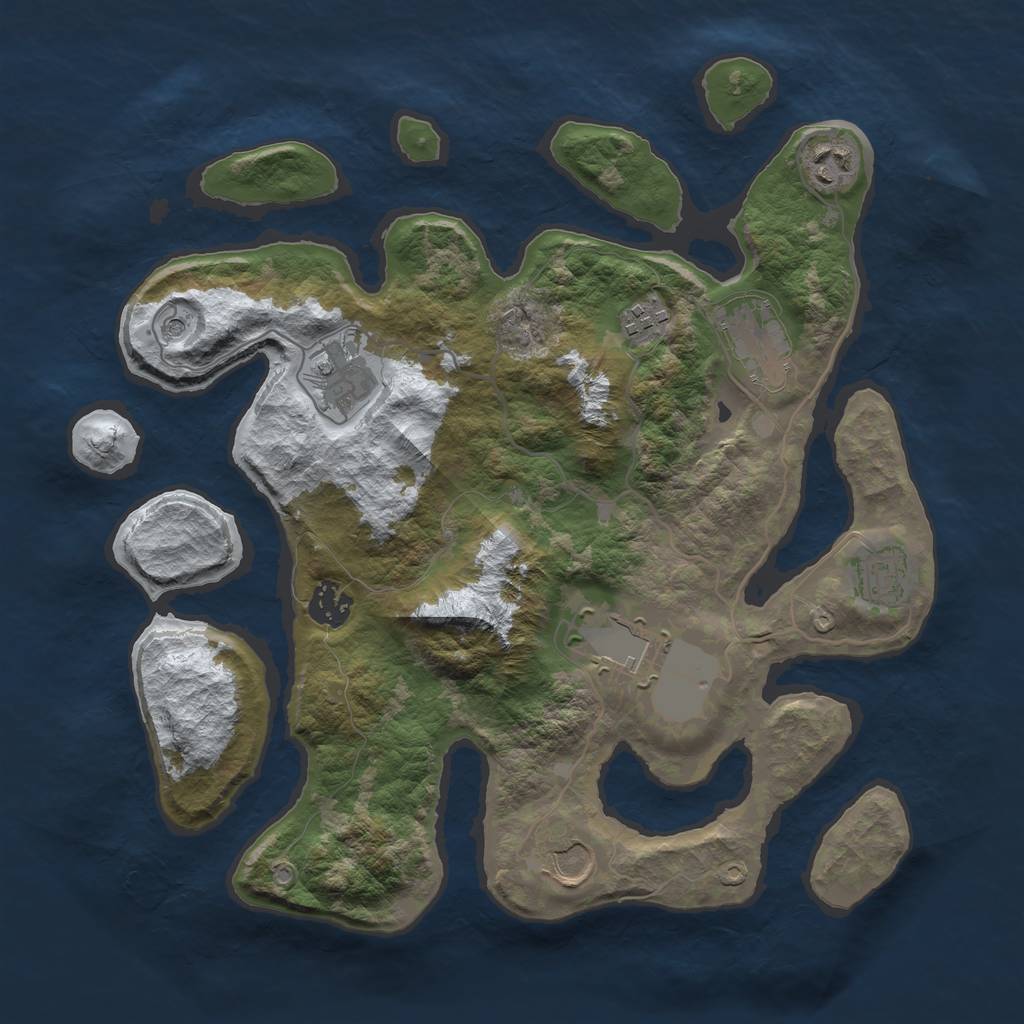 Rust Map: Barren, Size: 3500, Seed: 2071896, 11 Monuments