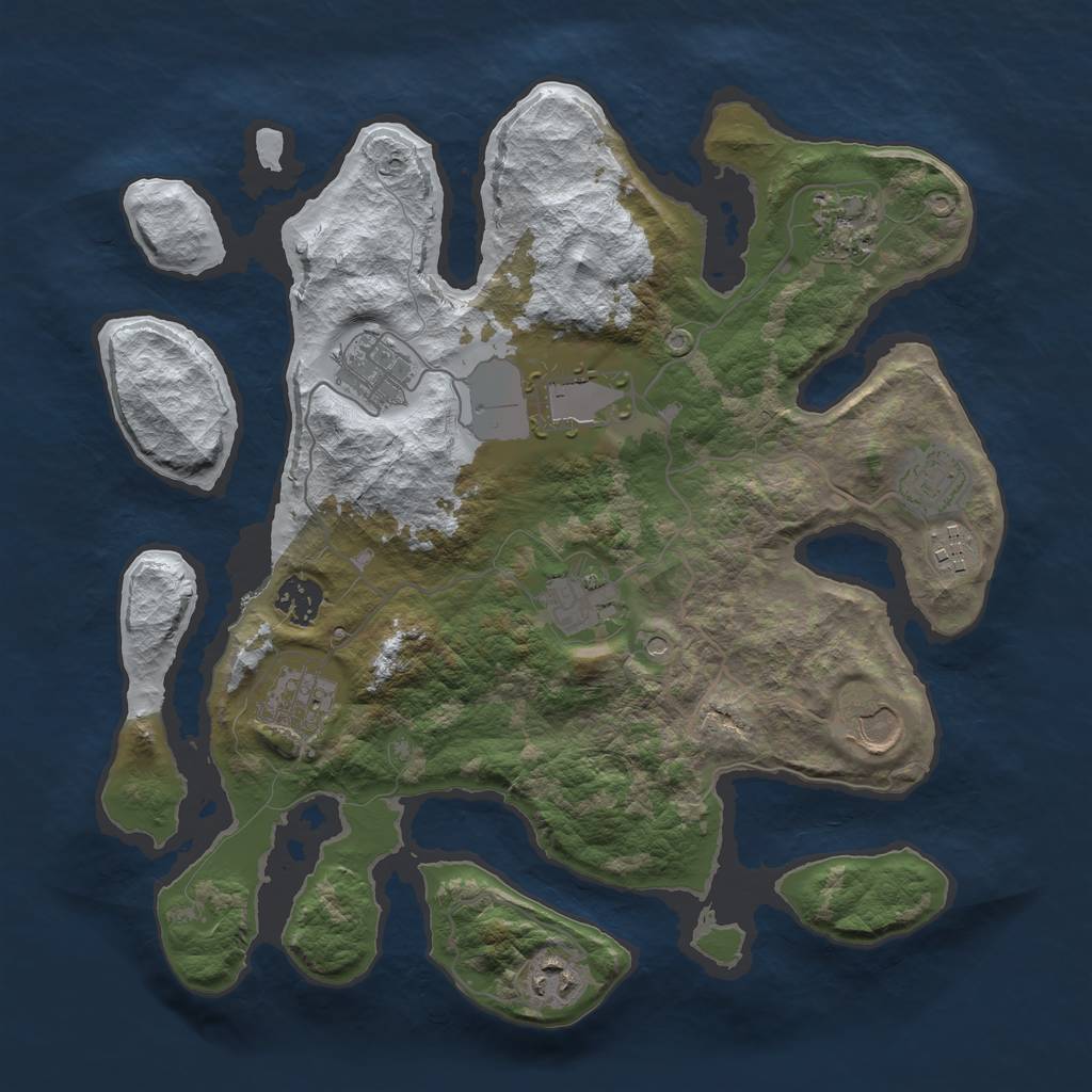 Rust Map: Barren, Size: 3500, Seed: 1768039, 13 Monuments
