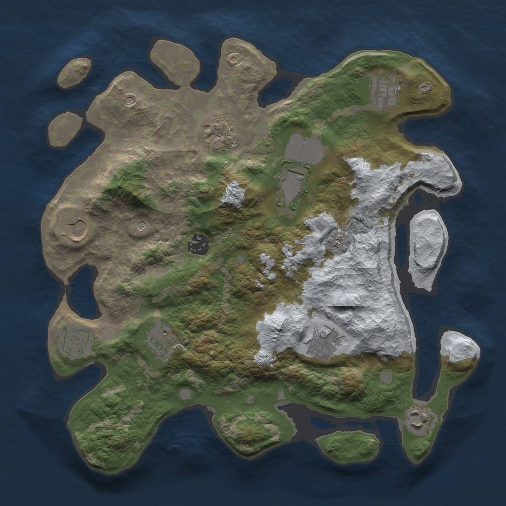 Rust Map: Barren, Size: 3500, Seed: 3689570, 13 Monuments