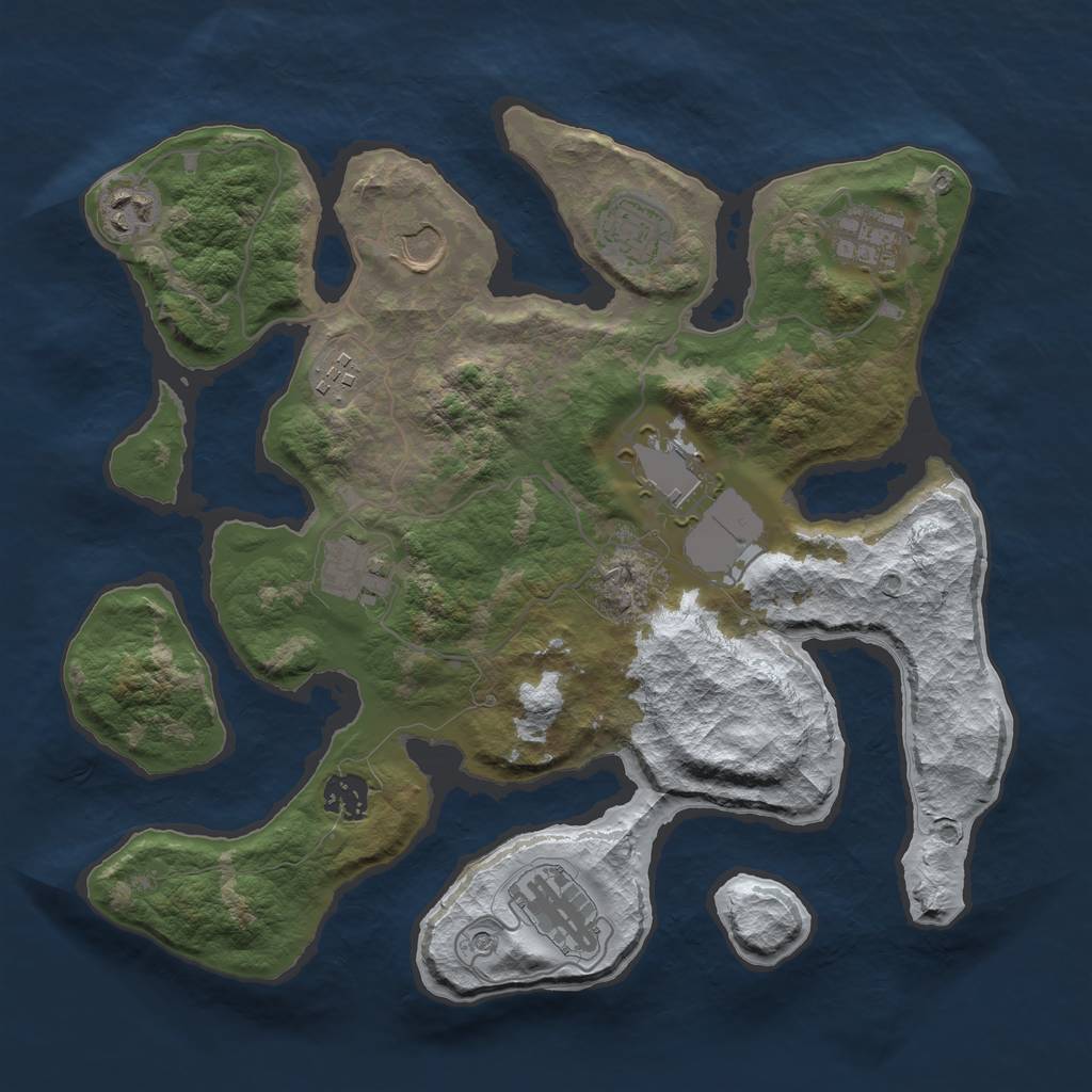 Rust Map: Barren, Size: 3500, Seed: 3669800, 12 Monuments