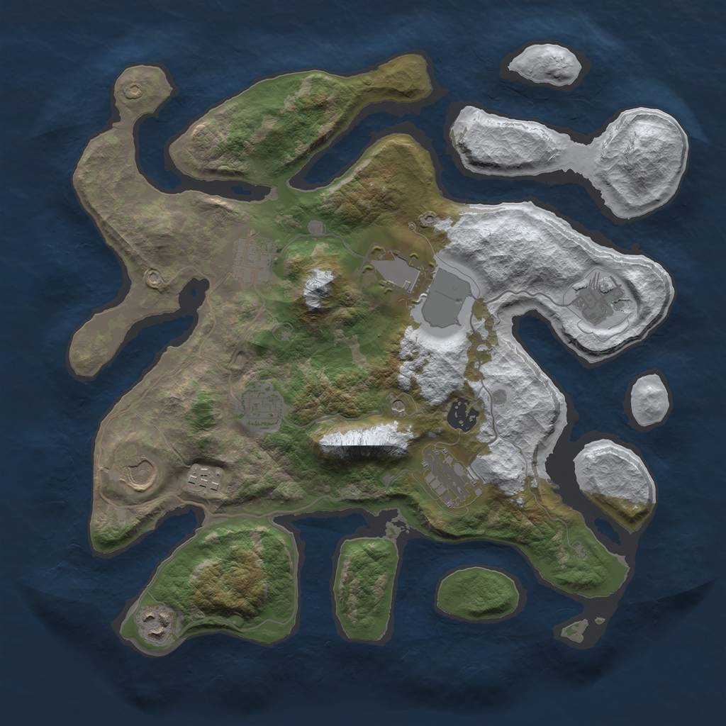 Rust Map: Barren, Size: 3500, Seed: 1041916, 12 Monuments