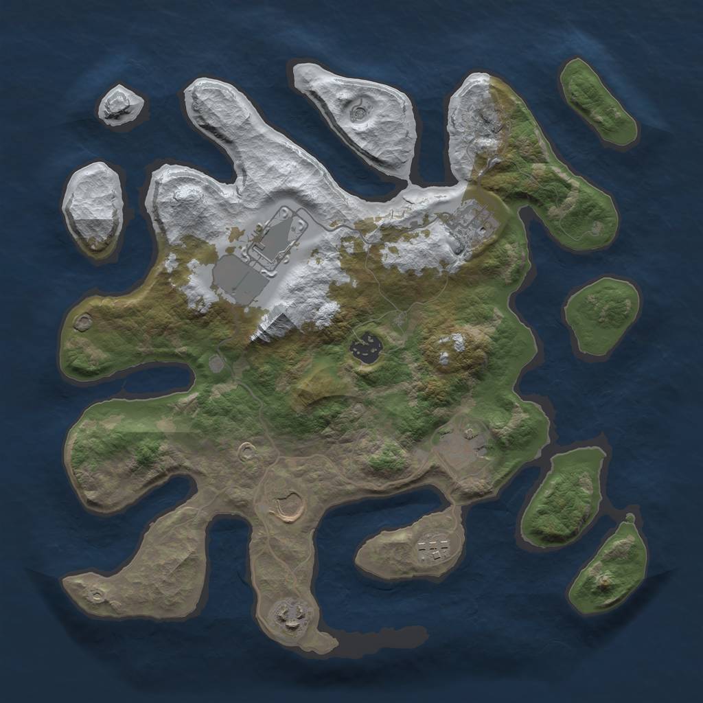 Rust Map: Barren, Size: 3500, Seed: 2554342, 10 Monuments