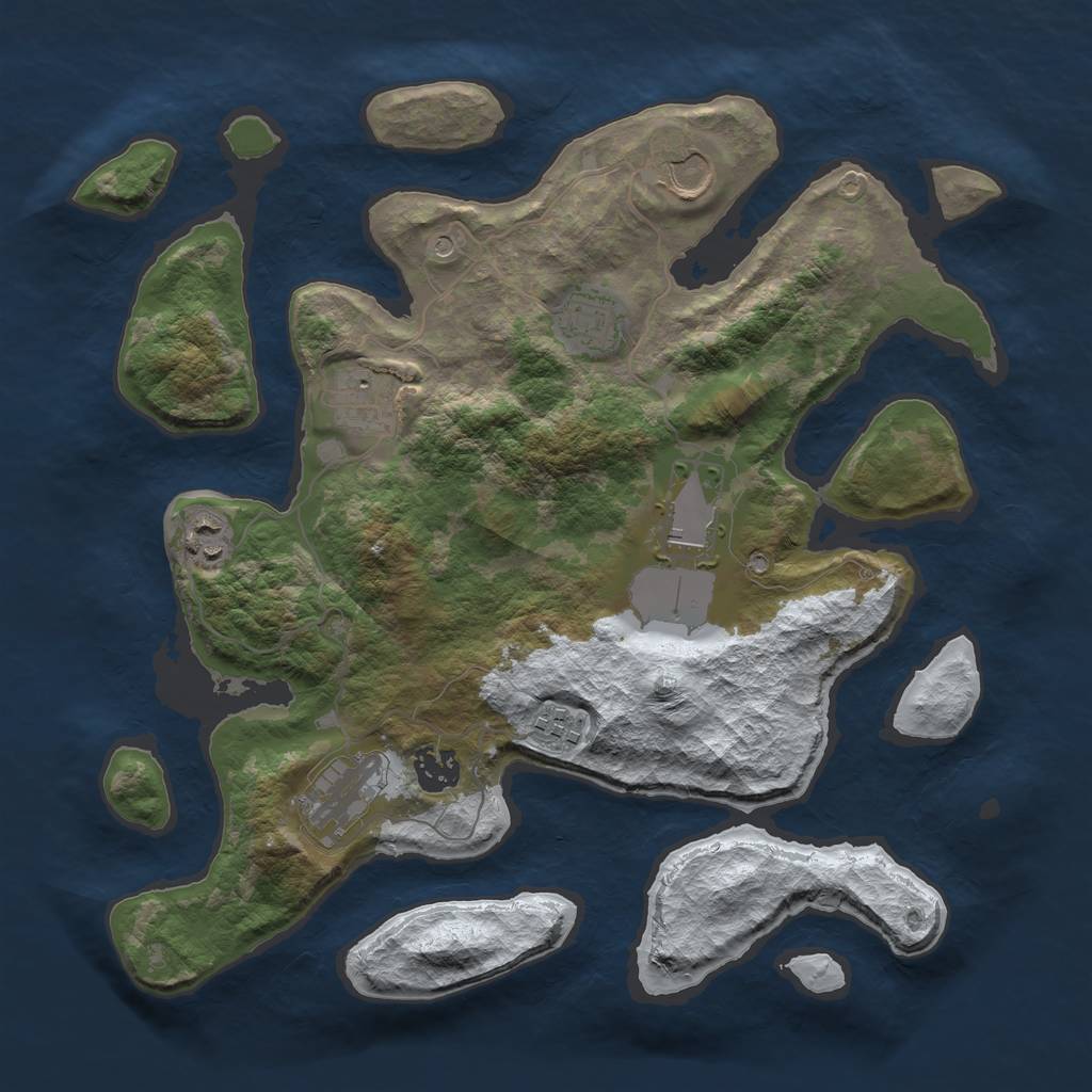 Rust Map: Barren, Size: 3500, Seed: 2536450, 11 Monuments