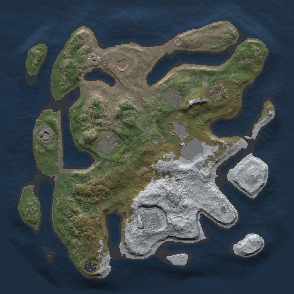 Rust Map: Barren, Size: 3500, Seed: 1302771, 12 Monuments